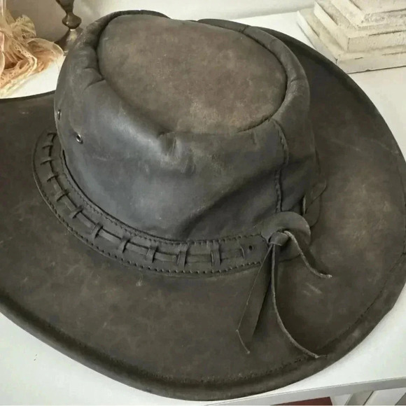Vintage 100% leather western ranch boho cowboy hat - Picture 4 of 7